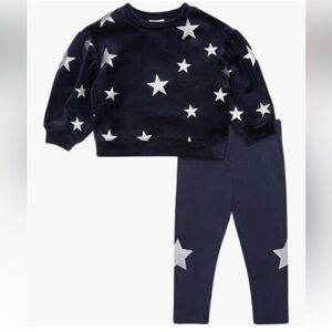 Splendid Baby Girls Infant Toddler Legging Set Velour Silver Star Navy 18-24